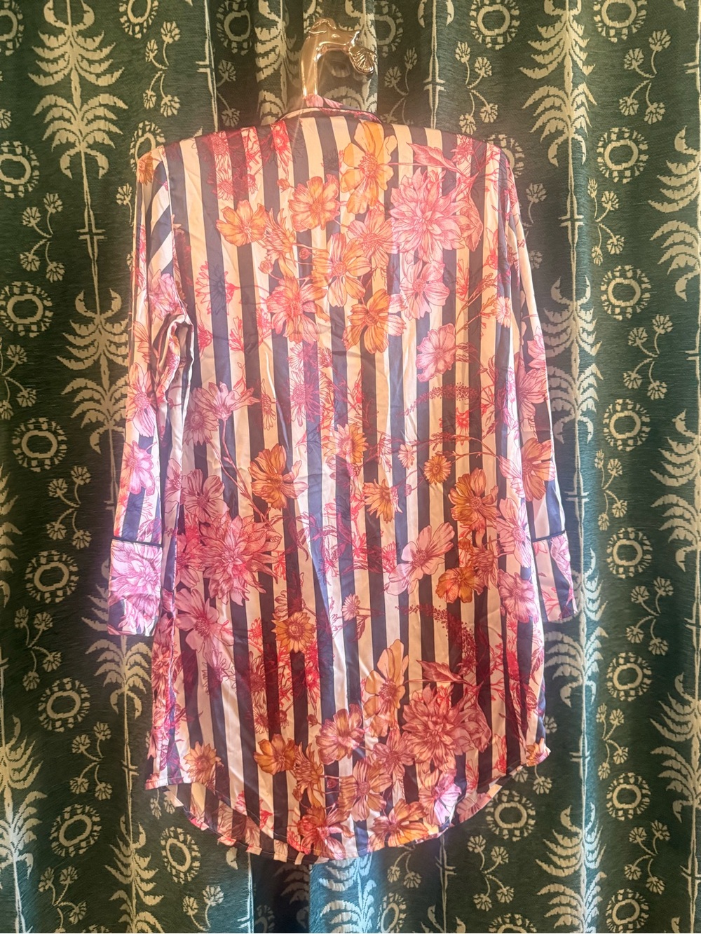 Victoria's Secret Pink Floral Navy Striped Longline Button-Down Sleeve Shirt XS - Picture 3 of 6